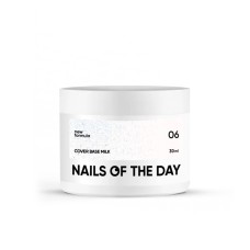 Nailsoftheday Cover base NEW Formula milk 06 – молочное, полупрозрачное с голубым шимером, который создает эффект более холодного оттенка, камуфлирующее базовое покрытие для ногтей, 30 мл.